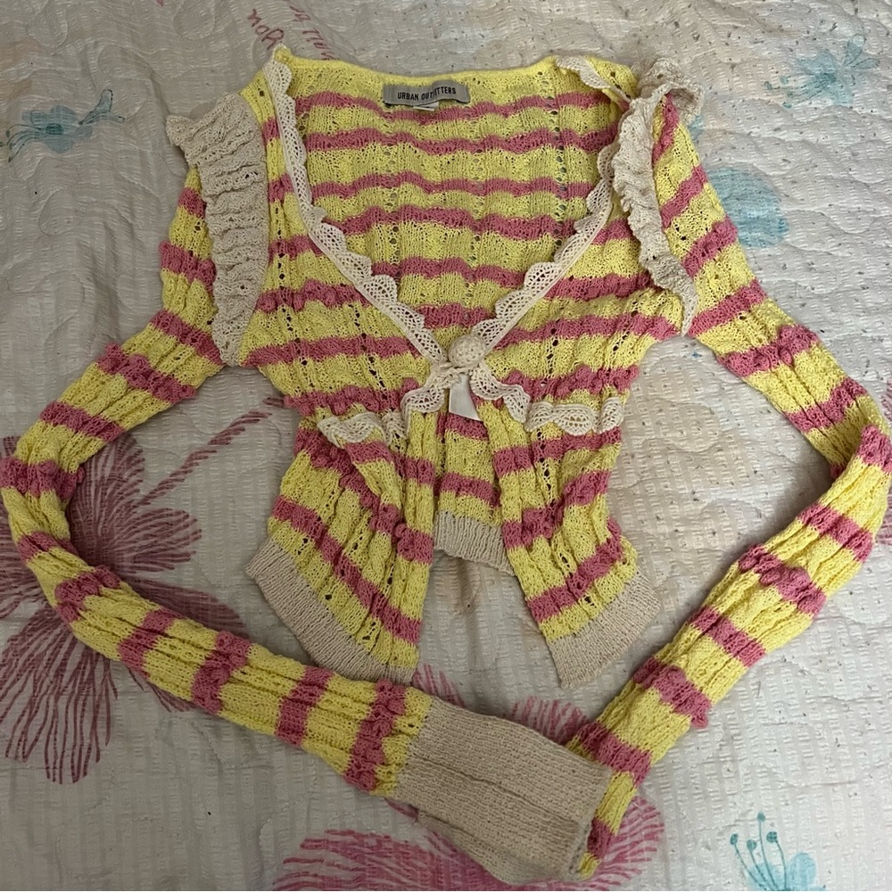 Urban Outfitters Yellow and Pink Striped Cardigan